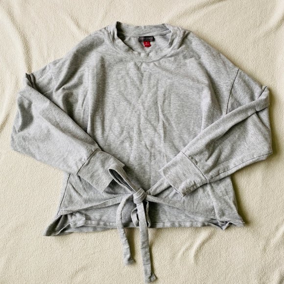 Vince Camuto Womens Gray Long Sleeve Crewneck Tee Tie Front Pullover Tops Size M - Picture 1 of 5